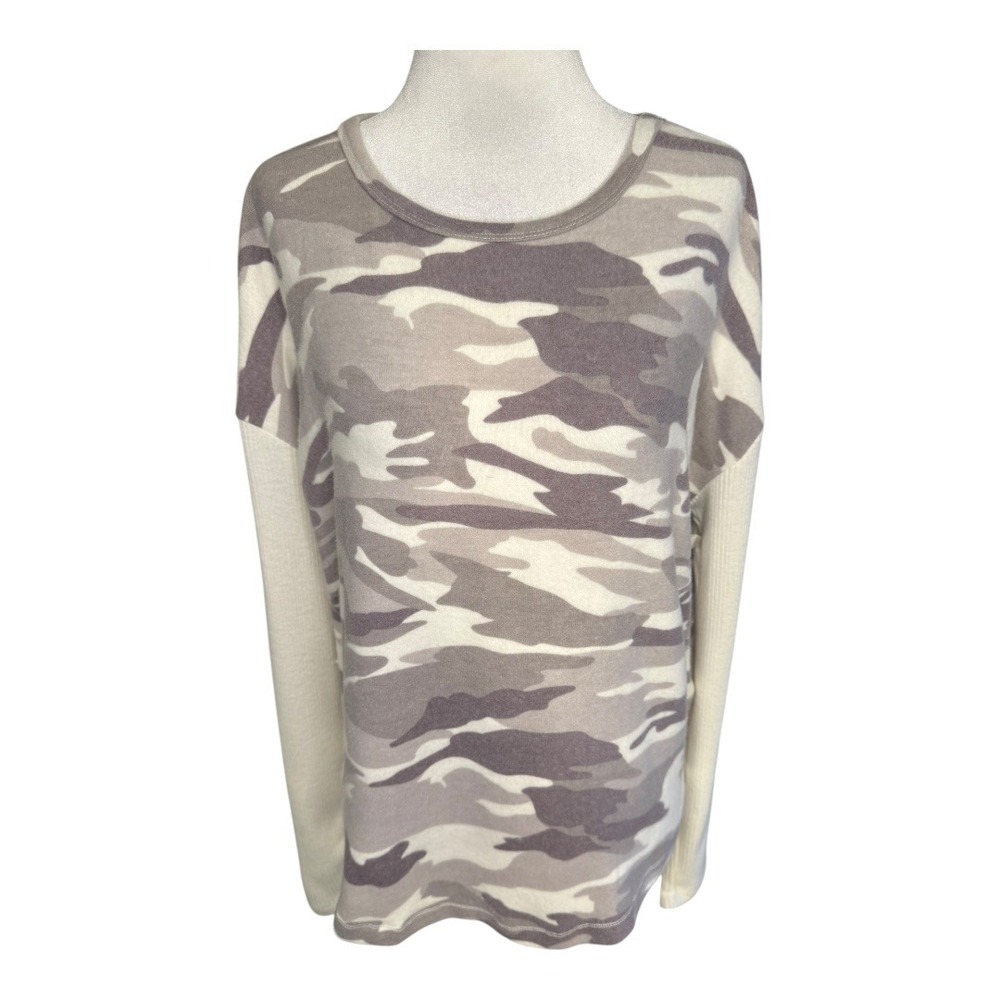 Sweet Romeo Camo Crew Neck Long Sleeve‎ Sweater Top Women Size Small NWT